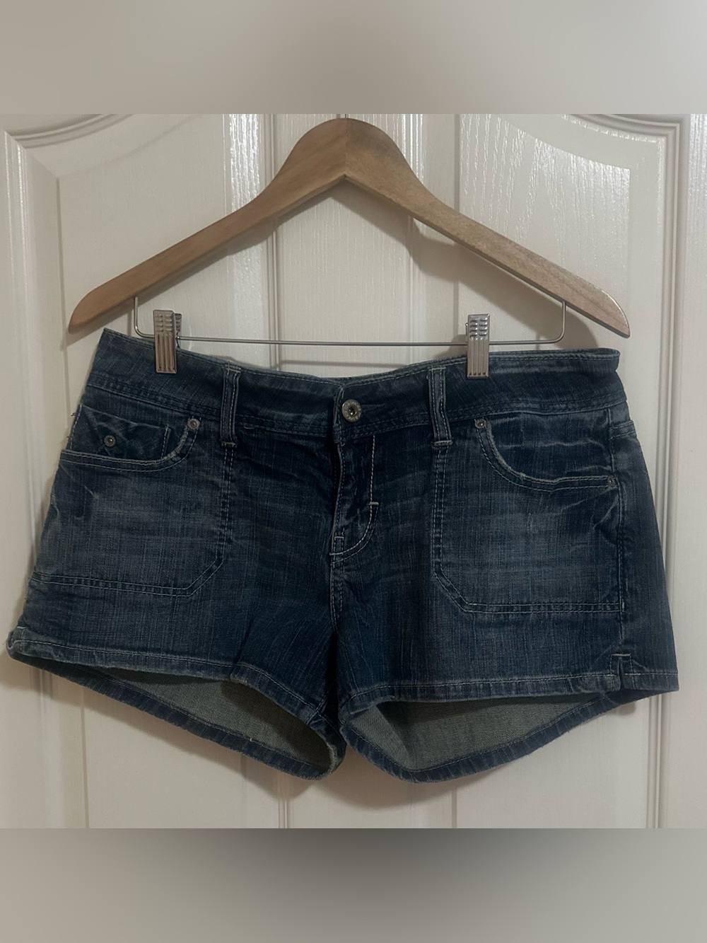 Y2K LowRise Denim Festival Hot Mini Shorts Summer Beach Stretch Distressed 13/14